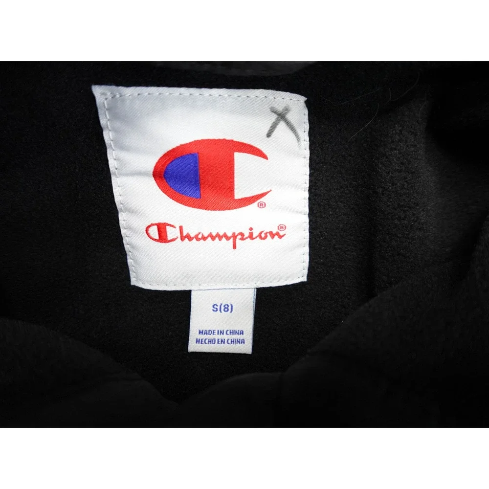 Champion Boys Black Coaches Jacket Fleece Lined Snap Front Size S 8 Windbreaker‎